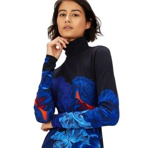 Floral Turtleneck Top - Blue and Red
